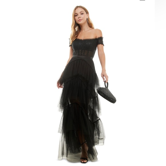 City studio corset black mesh tiered dress - Picture 3 of 8